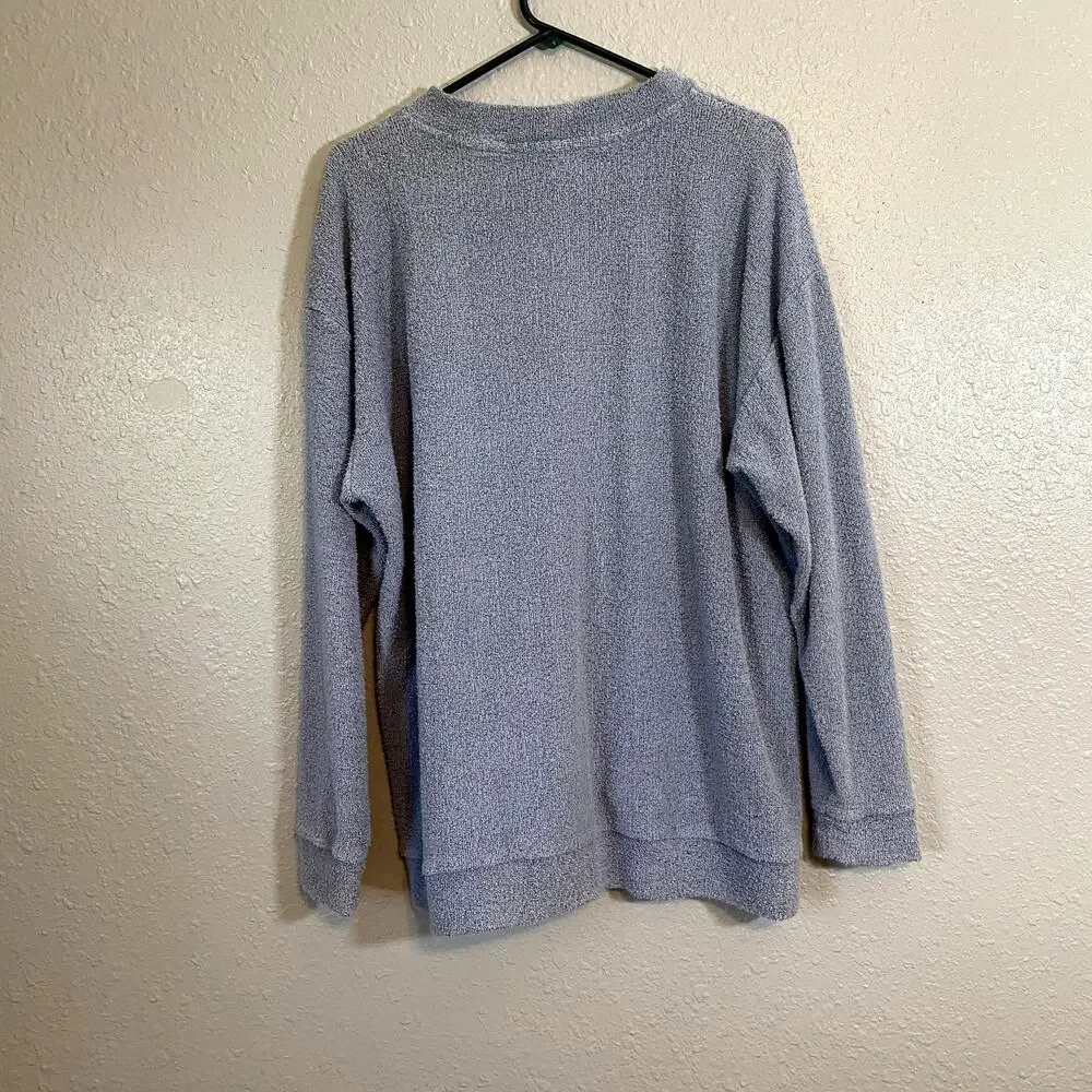 Pink Victoria Secret Womens Large L Blue Sweatshirt Long Sleeve Comfy Textured - Picture 2 of 7